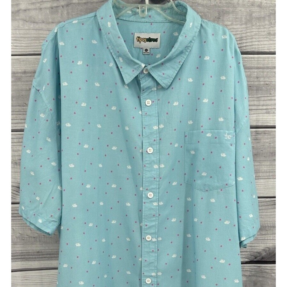 TIPSY ELVES "NAUGHTY" BUNNIES BUTTON FRONT SHIRT Men's Size 3XL EASTER BUNNIES